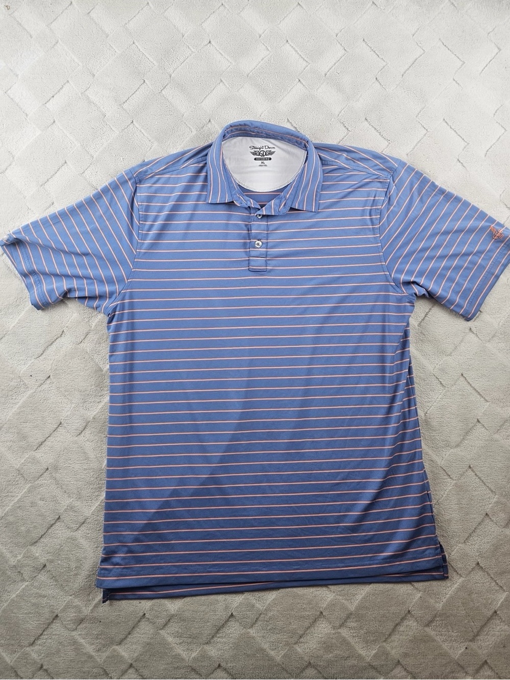 Straight Down Polo Shirt Mens Extra Large Stiped Blue Orange ( NO LOGOS)